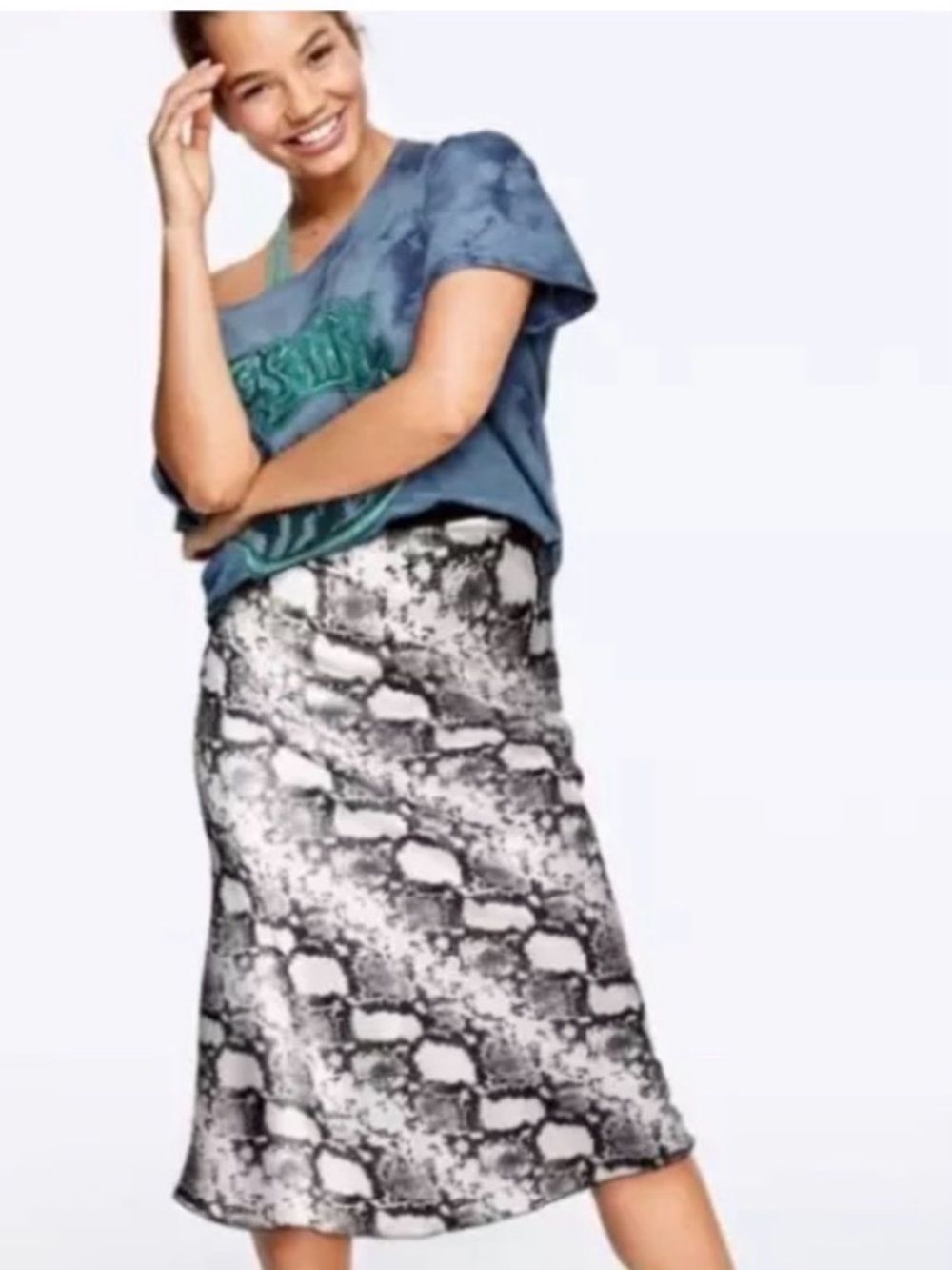 KNIT RIOT | NEW Snake Print Midi Length Skirt Black & White Women’s Size Medium